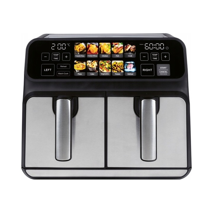Friteuza fara ulei Ariete Air Fryer Dual 4623/00 1700W 8L neagra, 2 compartimente