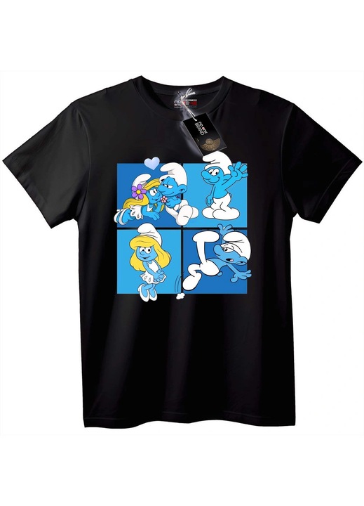 Hupikék törpikék paneles póló, Fekete