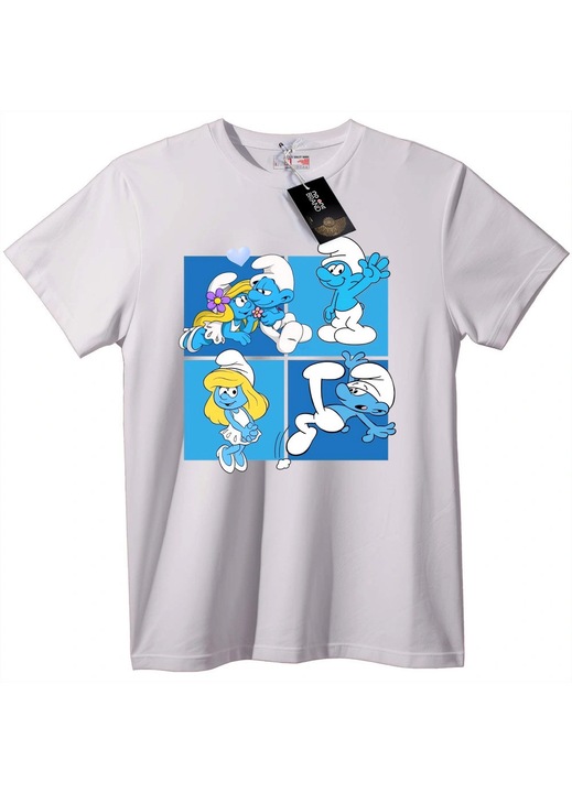 Hupikék törpikék paneles póló, Fehér