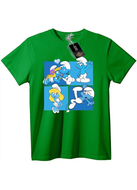 Tricou cu panouri Ștrumfi, Verde