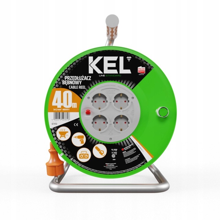 Prelungitor cu tambur Plast-Rol 40m 4 guri, 16A, IP20, portocaliu