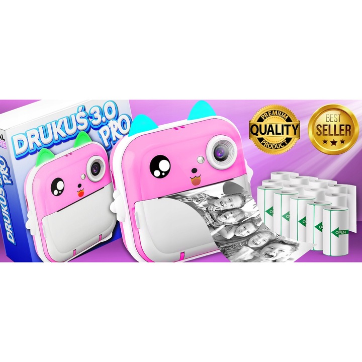 Термопринтер totalstore DRUKUS 3.0 PRO розов, 11x10.5x4.5см, комплект с 13 ролки хартия