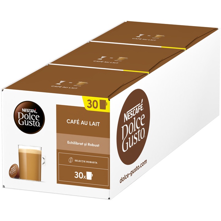 Set 3 x Cafea capsule, Nescafé Dolce Gusto Café Au Lait, 30 buc, 300g