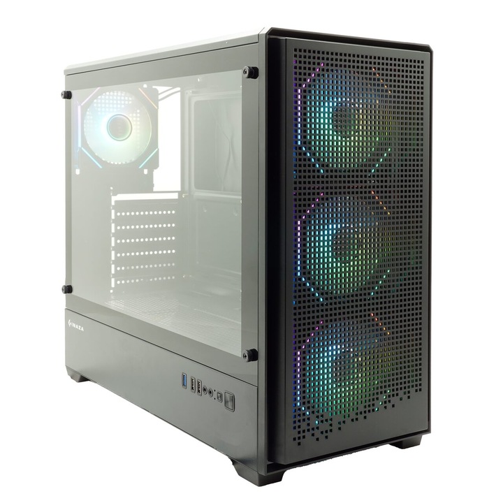 Carcasa Inaza Aether, SECC Steel ATX Mid Tower, fara sursa, 4 ventilatoare aRGB incluse, Negru