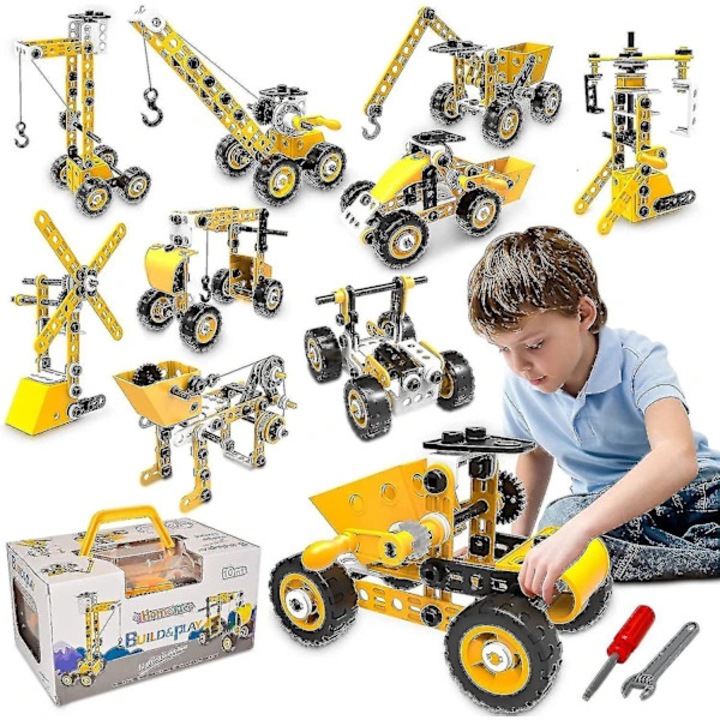 Set de constructie, 108 piese, vehicule de constructie, pentru copii 5+ ani, multicolor