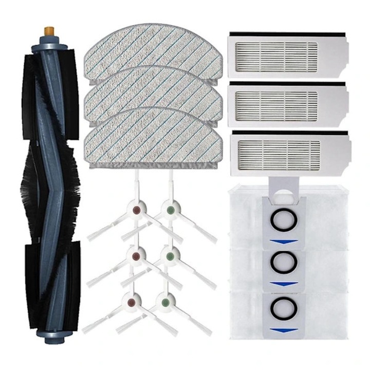 Set accesorii pentru aspirator robot Ecovacs DEEBOT T10 Plus, 1 perie principala, 6 perii laterale, 3 filtre, 3 carpe de mop, 3 saci de praf, plastic