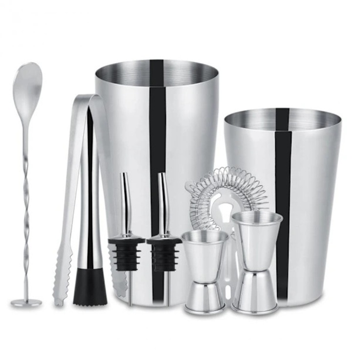 Set bar 10 piese, shaker 600ml si 700ml, inox, masuri precise, usor de curatat