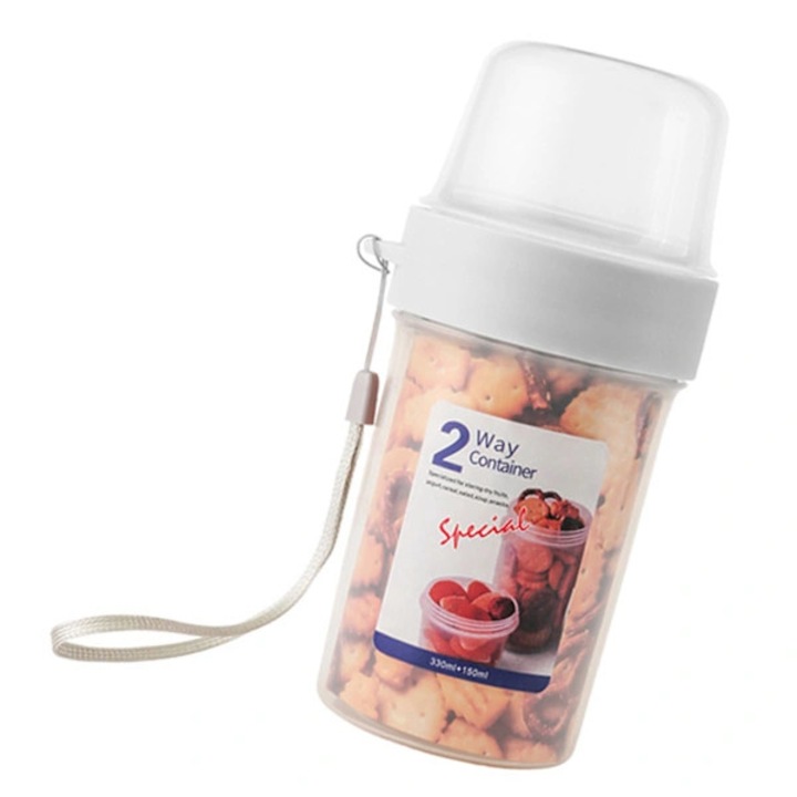 Hordozható élelmiszeres doboz, 2 rétegű, PP anyag, könnyű kivitel, nagy kapacitás, salátákhoz, joghurthoz, gyümölcsökhöz.