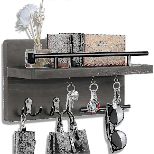Suport pentru chei de perete, organizator rustic din lemn, cu raft