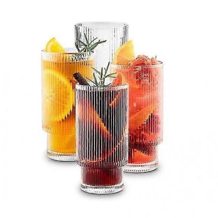 Set 4 pahare din sticla cu striatii, 270 ml, transparent, 14x6.9 cm
