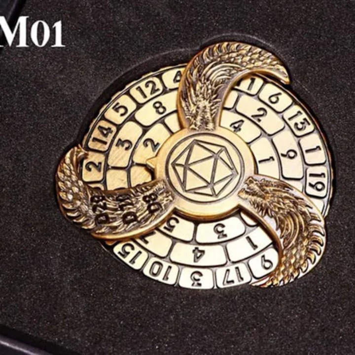 Gyro metalic 7-in-1 pentru jocuri de societate, cu 3 dragoni, multicolor, 8.5x8.5x3.5cm