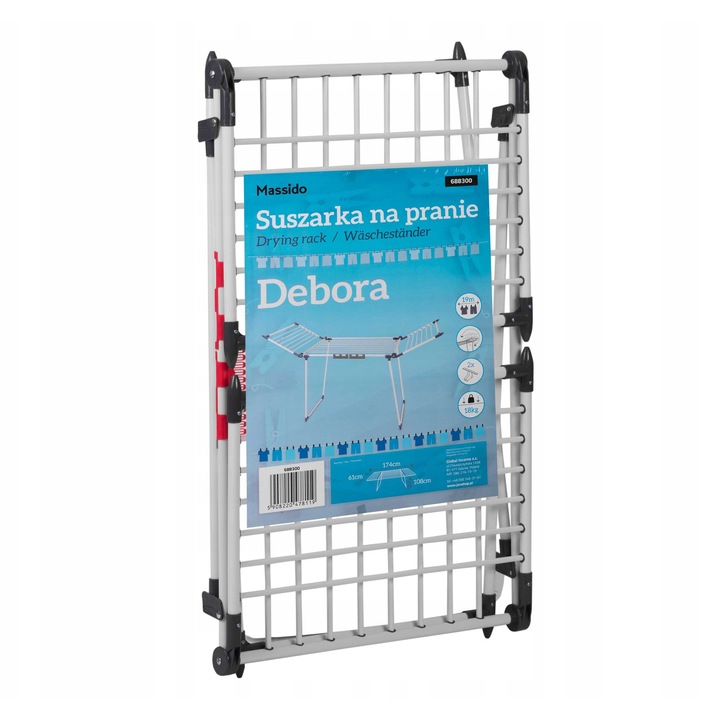 Massido ruhaszárító, 19m, 2 összecsukható karral, csúszásgátló, erkélyre és fürdőszobába