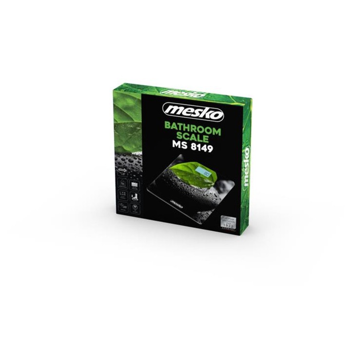 Кантар за баня Mesko MS 8149, закалено стъкло, 150 кг, 4 сензора