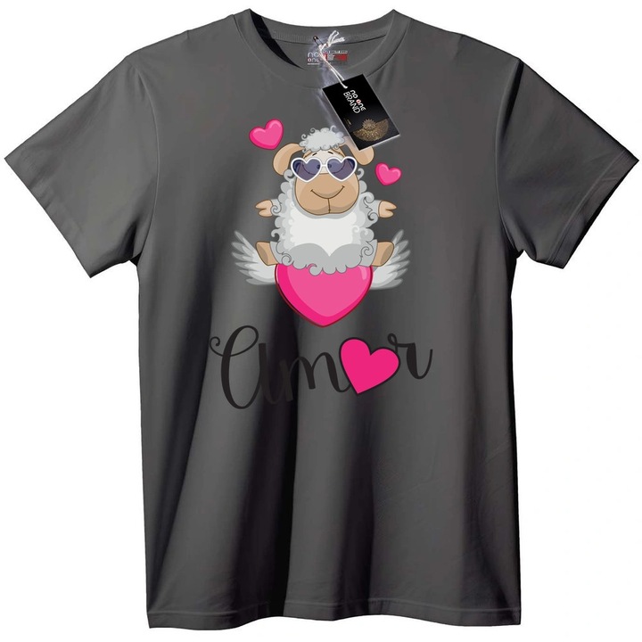 Póló aranyos bárányokkal és szívekkel, szürke, 11-12 év (152 cm)