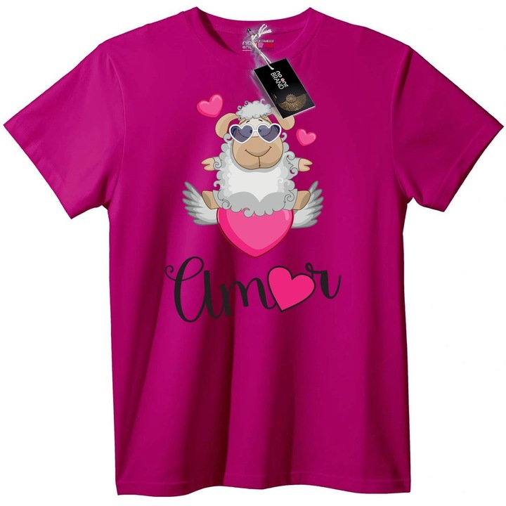 Póló aranyos bárányokkal és szívekkel, orgona, 7-8 év (128 cm)