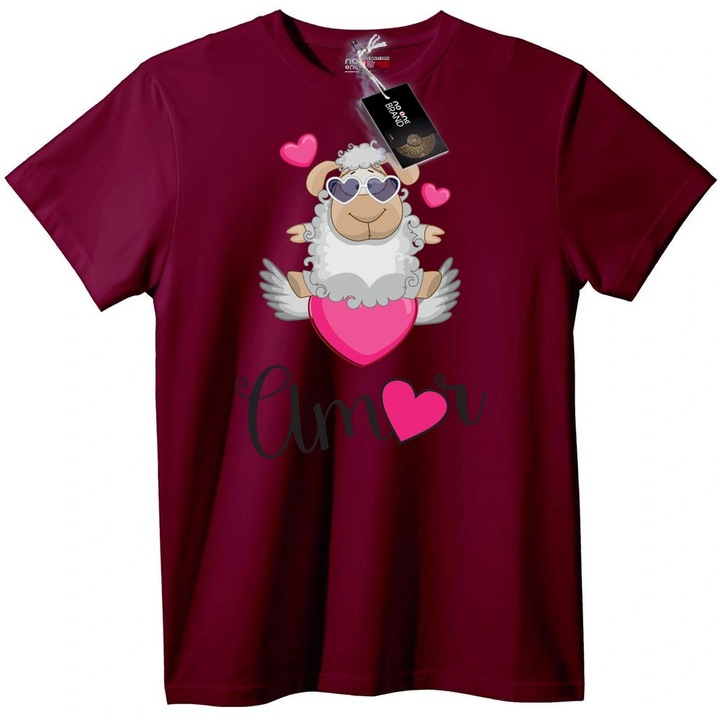 Póló aranyos báránnyal és szívekkel, bordó, 11-12 év (152cm)