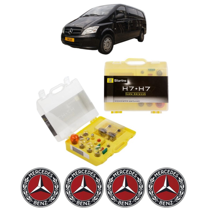 Kit trusa Set becuri H7 compatibila cu MERCEDES-BENZ VITO / MIXTO Van (W639) din 2003-2014, bec far, semnalizare, pozitie, iluminare numar, frana, plafoniera, stop frana