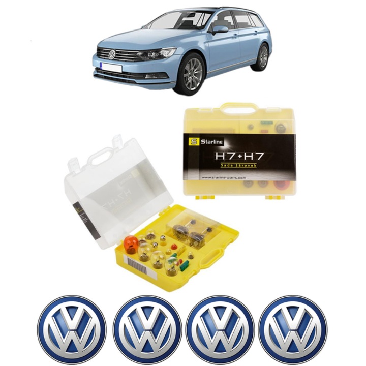 Kit trusa Set becuri H7 compatibila cu Volkswagen PASSAT B8 Variant (3G5, CB5) din 2014-2024, bec far, semnalizare, pozitie, iluminare numar, frana, plafoniera, stop frana