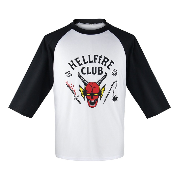 Тениска с тематика Stranger Things, лого Hellfire Club, 3/4 ръкави, многоцветна, удобна