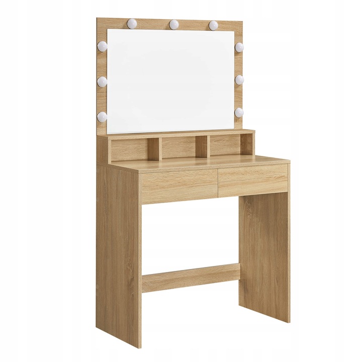 Козметична тоалетка Оскар с огледало и LED осветление, сонома, 80x40x140см, 2 чекмеджета