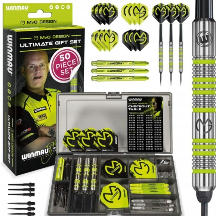 Комплект дартс Winmau MvG Steeltip, 50 части, 18g и 20g, включени аксесоари, многоцветен, 0.9x3.8x8.1cm