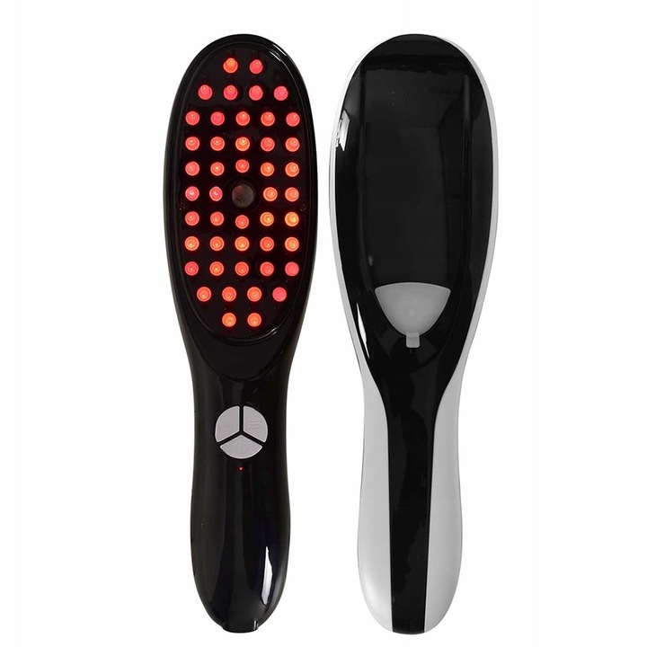 LED fényterápiás hajkefe, vibrációs masszázs, fekete, hajápoló készlet