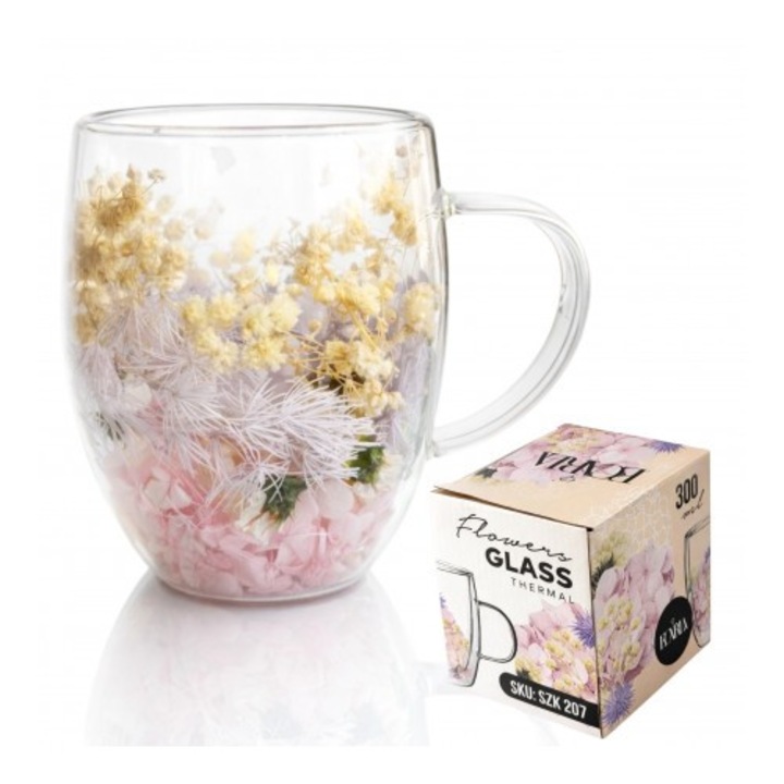 Cana termica ECARLA 300 ml, flori pastel, 11,5x7,5cm, set 1 buc.