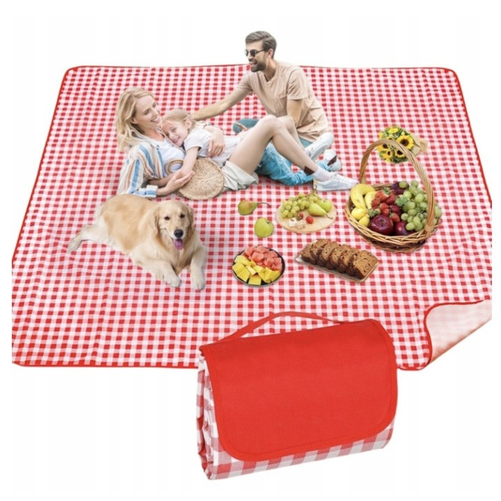Caciula picnic, 200x200cm, rosie, constructie pliabila, set