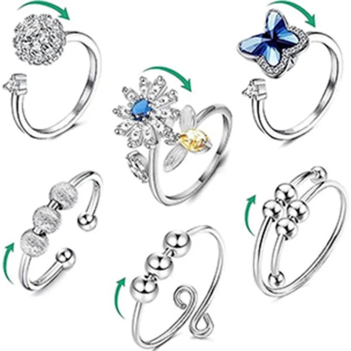Set de 6 inele fidget ajustabile pentru anxietate, bijuterii dama