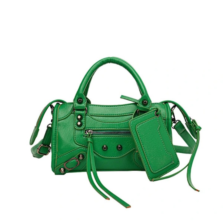 Geanta de umar dama retro din piele moale, verde, calitate luxoasa