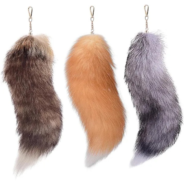 Breloc orc cu coada de vulpe 40cm, accesoriu pentru geanta, multicolor