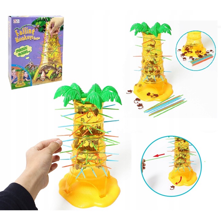 Игра за сръчност "Падащи маймуни", 30 маймуни, 30 пръчки, 1 зарче, многоцветен, комплект