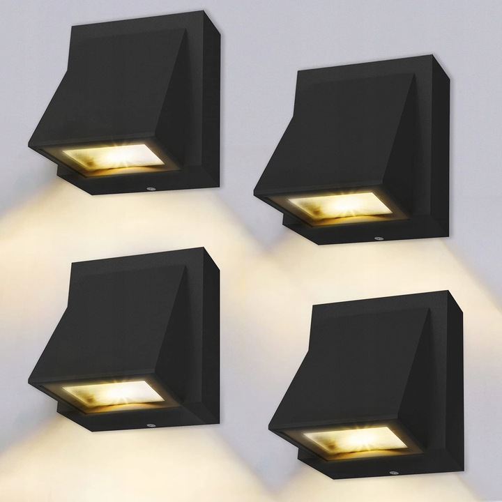 Set 4 Aplice LED 8W BENMA, Culoare Neagra, 3000K, Dimensiuni 10x10x12.5cm, IP65