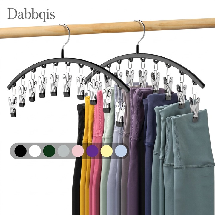 2 db Dabbqis Leggings és Nadrág Akasztó Szett, 20 csúszásmentes klipsz védelemmel, Kompakt Helytakarékos Kialakítás, Fém, Fekete