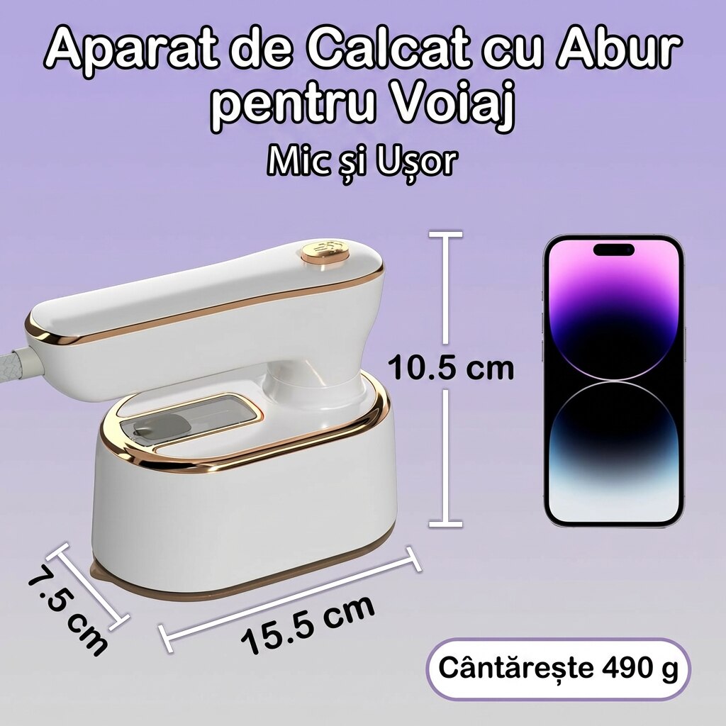 Aparat de Calcat cu Abur Portabil Dabbqis 2-in-1, Design Ergonomic cu Maner Rotativ, Incalzire Rapida, Calcare Verticala si Orizontala, Alb, Ideal pentru Voiaj si Acasa