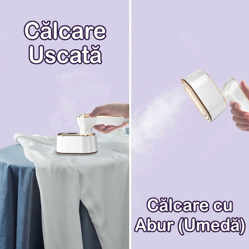 Aparat de Calcat cu Abur Portabil Dabbqis 2-in-1, Design Ergonomic cu Maner Rotativ, Incalzire Rapida, Calcare Verticala si Orizontala, Alb, Ideal pentru Voiaj si Acasa