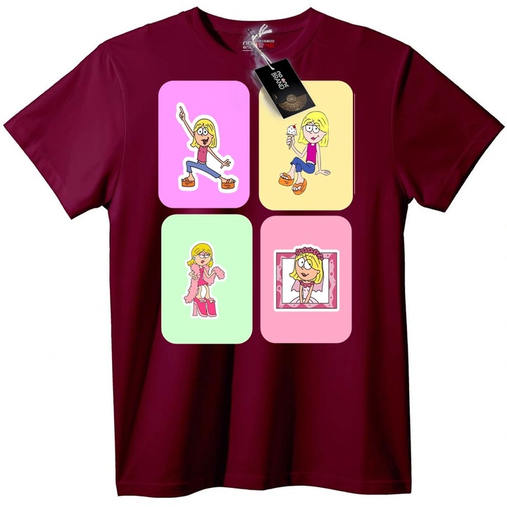 Tricou cu o fată de desene animate în 4 panouri