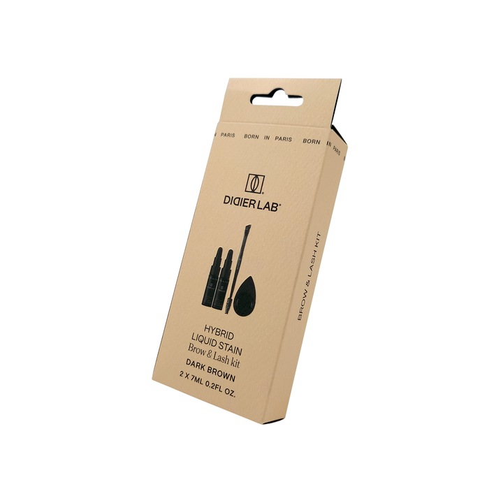 Set de vopsea lichida hibrida pentru sprancene si gene Didier Lab, maro inchis, 2x7 ml, aspect natural, profesional