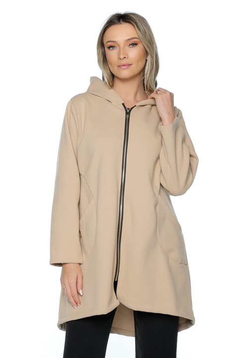 Hanorac dama cu gluga si fermoar, One size, Bej