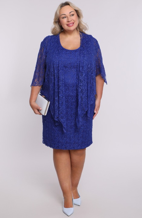 Bolero MDR24 albastru strălucitor din dantelă, maneci 3/4, mărime unică