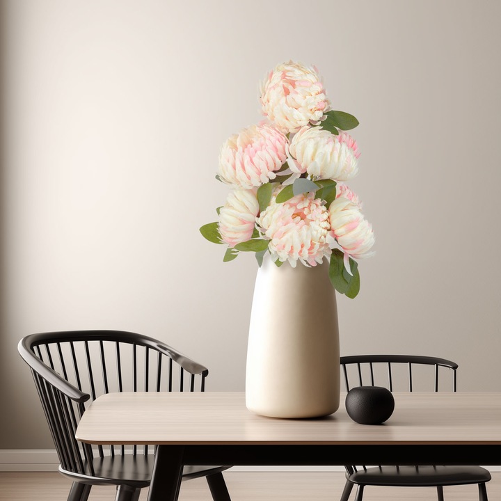 Crizantema artificiala roz 58 cm, floare decorativa realista interior exterior