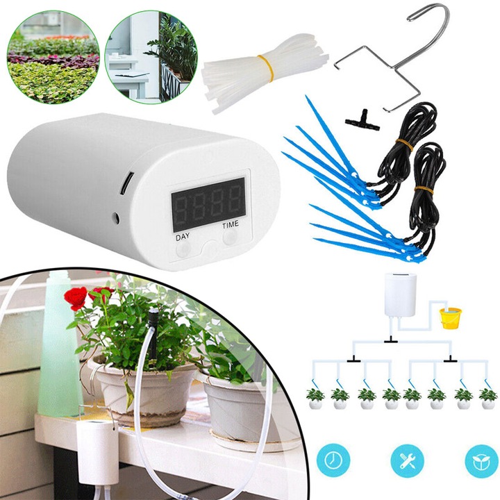 Automata Öntözőrendszer, Beltéri Öntözőrendszer Cserepes Növényekhez, 8 Csepegtető, DIY Csepegtető Öntöző Készlet Kertbe, Csepegtető Öntöző Eszköz Növényekhez