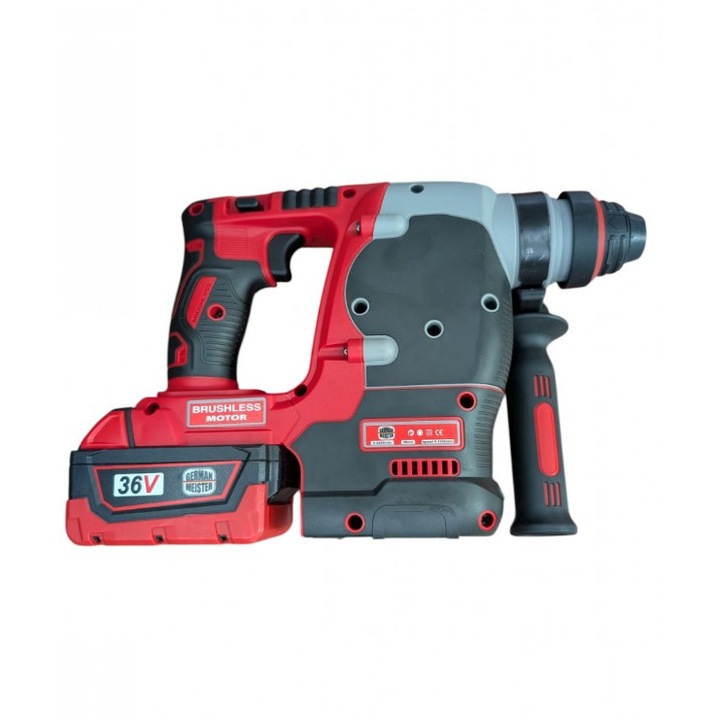 Комплект електрически инструменти 4 инструмента German Meister 36V 5Ah–8Ah, винтоверт, перфоратор SDS, ъглошлайф 125 мм, ударен гайковерт, батерии, професионален комплект