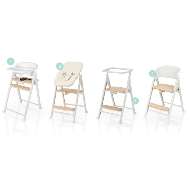 Scaunel multifunctional, Primabobo, Beli, 4 in 1, Functie de sezlong, 4 trepte de inaltime, 5 trepte pentru suportul de picioare, Sustine 110 kg, De la nastere, Alb