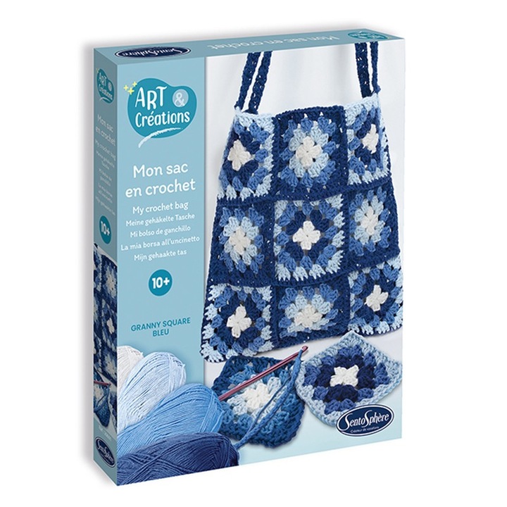 Kit creativ DIY de crosetat, Sentosphere, gentă albastră, 3 culori, 26.5x17x3.5cm