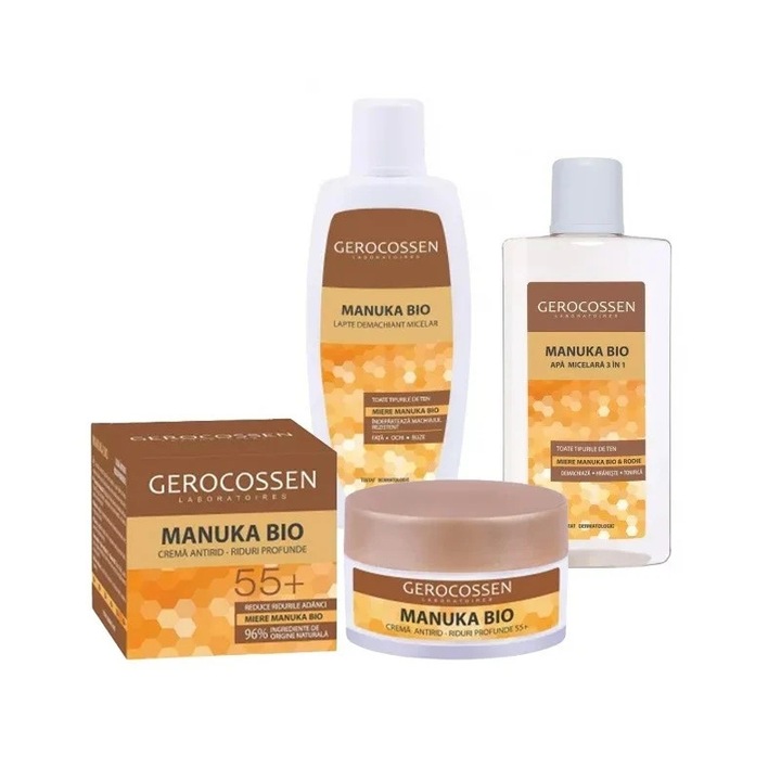 Set Gerocossen Manuka Bio - Ránctalanító krém 55+ 50ml, Sminklemosó tej 200ml, Micellás víz 3in1 400ml, normál