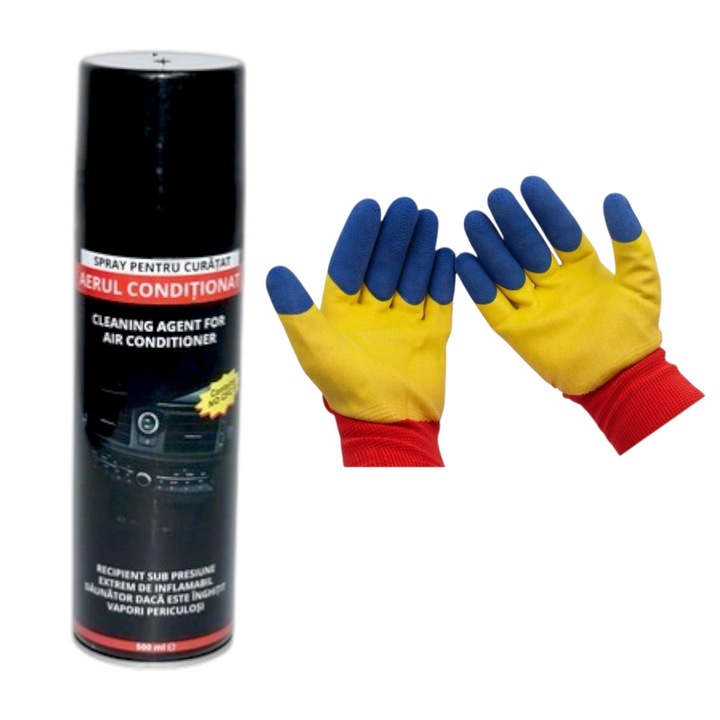 Spray de curățare pentru aparate de aer condiționat, 500 ml, cu set mănuși tricolore de protecție, uz casnic