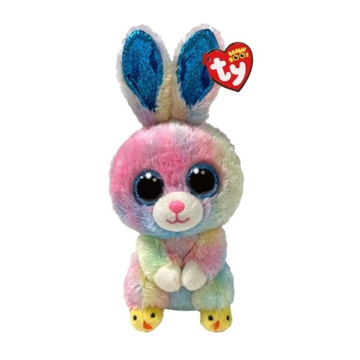 Jucarie de plus TY Beanie Boos - Twitches, iepure multicolor 15 cm