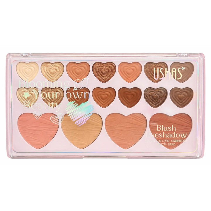 Paleta de machiaj Ushas, Blooming your own beauty, blush eyeshadow, 18 culori