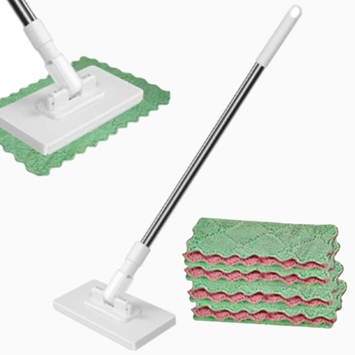 Mop pentru podele plat cu tija pentru curatenie 100 cm + 4x rezerve